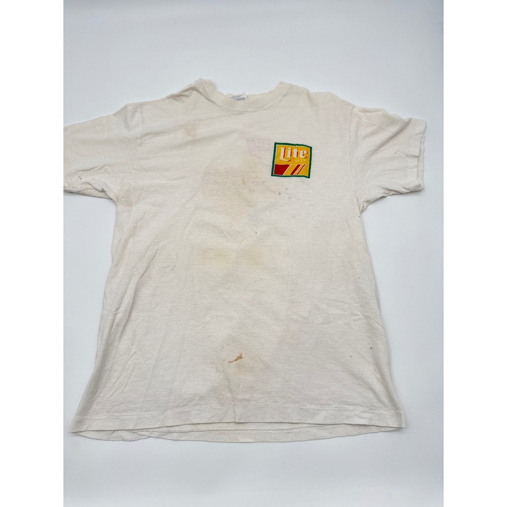 Vintage Hanes Miller Lite Beer T-Shirt Mens Large White Santana Freedom USA Made